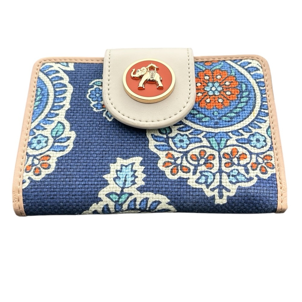 Spartina 449 Navy Floral Canvas Wallet with Cream Tab and Orange Accents